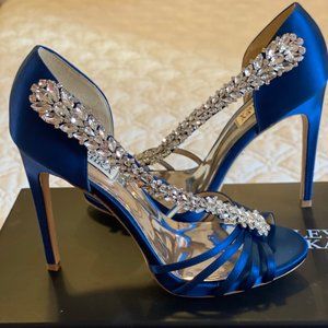 Navy Blue 7.5 Satin Badgely Mischka Bridal Heels